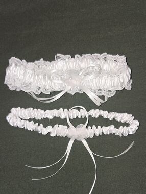 White Satin & Lace Bridal Garter Set